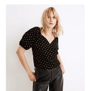 Madewell | NWT Corduroy Puff-Sleeve Wrap Top in Oval Dot NC814 Sz. S